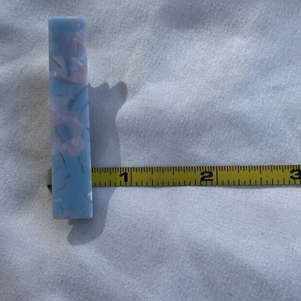 Vintage Women’s Blue Pink Flower Acetate Hair Clip womens Bronze Gold Metal Clip